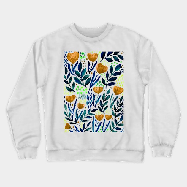 Watercolor flower garden -  yellow and blue Crewneck Sweatshirt by wackapacka